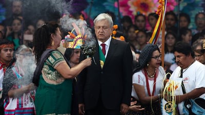 Andres Manuel Lopez Obrador takes part in an indigenous ceremony during the presidential inauguration event. Bloomberg