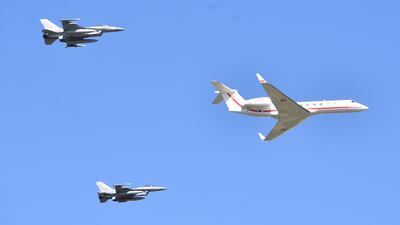 Polish Air Force aircraft and a government plane perform. EPA