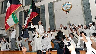 Protestors in the debate hall of the National Assembly at the parliament in Kuwait City in November.