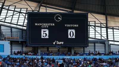 General view of the scoreboard at the Etihad Stadium. Reuters