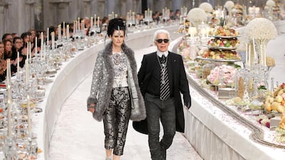 Karl Lagerfeld with model Stella Tennant during Chanel's Metiers D'Art Show in 2011.Reuters