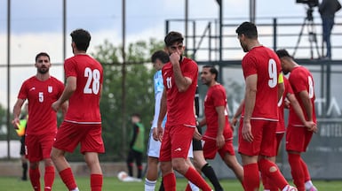Iran's Mehdi Taremi with teammates during a friendly against Costa Rica in Antalya. AFP