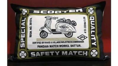 Matchbook-inspired cushion. Courtesy of Bev's Remnant House