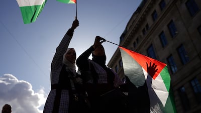 Pro-Palestinian protesters in London. A row over free speech within British academia has erupted regarding the Israel-Gaza war. PA