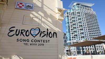 A lifeguard's hut is painted with the Eurovision Song Contest logo at the beach in Tel Aviv, Israel, 07 May 2019. EPA