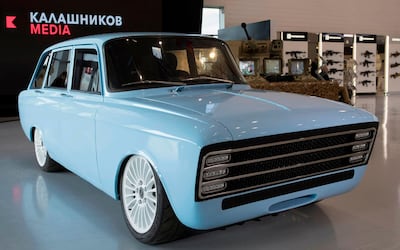 The Kalashnikov CV-1 concept electric car in Moscow. AFP