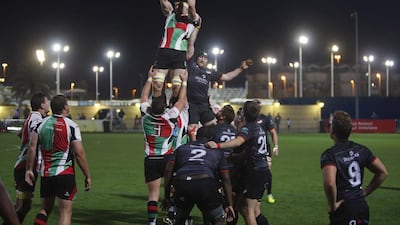 Abu Dhabi Harlequins and Abu Dhabi Saracens in action during a West Asia Premiership rugby match at Zayed Sports City in Abu Dhabi on January 26, 2017. Ravindranath K / The National