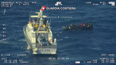 Italian coastguard attempts a rescue operation 190km south-east of Syracuse. AFP