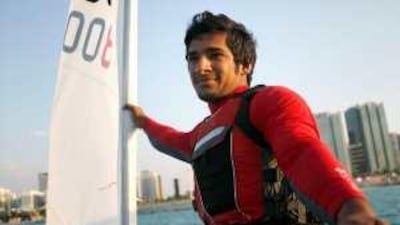 Adil Khalid, the Olympic sailor, practices before the National Day Regatta, held by the Abu Dhabi International Marine Sports Club.