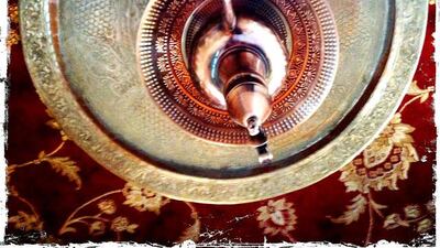 Day trip with friends to the Western Region and the Mazayin Dhafra Camel Festival, 220 kms west of Abu Dhabi on December 20, 2013. Decorations in the lobby of Tilal Liwa Hotel.. Picture taken with the Hipstamatic app for the iPhone. Liz Claus / The National