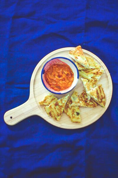 A pasta omelette combines pasta and eggs, childhood food staples. Scott Price