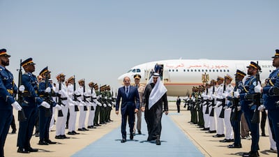 Sheikh Mohamed with Mr El Sisi at the airport