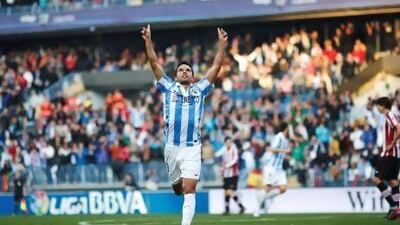 Malaga striker Javier Saviola celebrates the only goal in the win over Athletic Bilbao on Saturday.