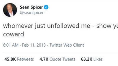 Former White House communications director Sean Spicer calls out someone who unfollowed him on Twitter. @seanspicer