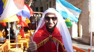 A Morocco fan in Souq Waqif, Doha. PA