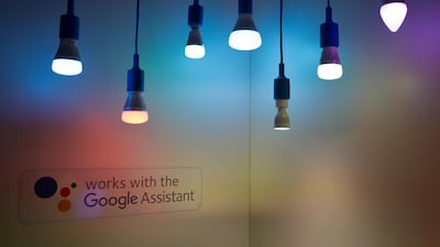 Wiz's Google Assistant-enabled smart LED lights at CES. Voice assistants are increasingly being integrated with home appliances. Jae C. Hong / AP