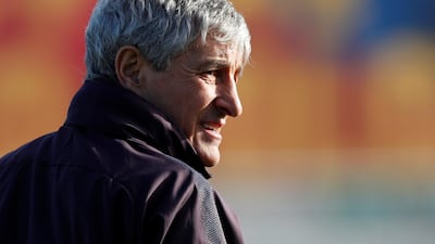 Barcelona manager Quique Setien during training. Reuters