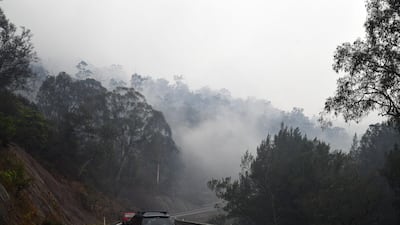 Approaching smoke from bushfires along Princes Highway between Batemans Bay and Nowra on Central Coast in Australia's New South Wales state. AFP