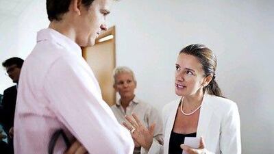 Yolande Pineda, director of the French Business Council, speaks during a members' meeting. (Sarah Dea/The National)