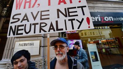 Demonstrates in Los Angeles protest in favour of net neutrality outside a Verizon store. Robyn Beck / AFP