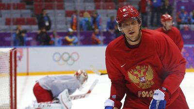 Alexander Ovechkin of the Washington Capitals practices with the Russian national team on Tuesday.