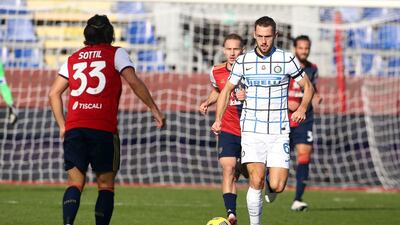 Stefan de Vrij of Inter during the match against Cagliari at Sardegna Arena. Getty