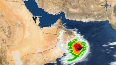The weather forecast for Tuesday, when Tropical Storm Hikaa is due to make landfall in Oman. Courtesy National Centre of Meteorology