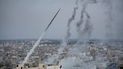 Rockets were launched by Palestinian militants from the Gaza Strip towards Israel on Saturday. AP