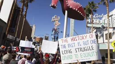 People participate in a women’s march to protest newly inaugurated president Donald Trump in Las Vegas. Ronda Churchill / AP Photo