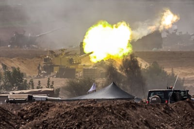 An Israeli army M109 155mm self-propelled howitzer near the border with Gaza in southern Israel on Thursday. AFP