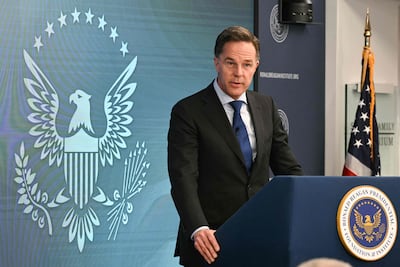 The Nato Secretary General Mark Rutte speaks in Washington. AFP