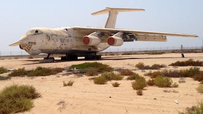 The Ilyushin 76 has been abandoned at the now disused Umm Al Quwain airfield for more than 20 years. John Dennehy / The National
