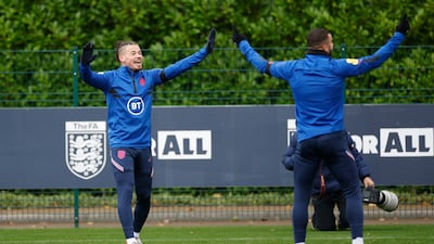 England's Kalvin Phillips and Kyle Walker train on Sunday. Reuters