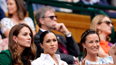 Catherine, the Duchess of Cambridge, Meghan Markle, the Duchess of Sussex and Pippa Middleton in the Royal Box on Centre Court during the Wimbledon Championships. Photo: EPA