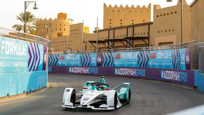 Nissan's Oliver Rowland in action in Formula E practice on Friday. LAT Images