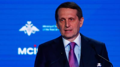 Sergey Naryshkin, head of Russia’s foreign intelligence agency, delivers a speech during the annual Moscow Conference on International Security in Moscow, Russia. Reuters