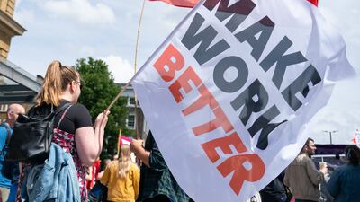 Protesters at a rally outside Kings Cross station, London, as train services continue to be disrupted after the nationwide strike by members of the Rail, Maritime and Transport union in a dispute over pay, jobs and conditions. PA