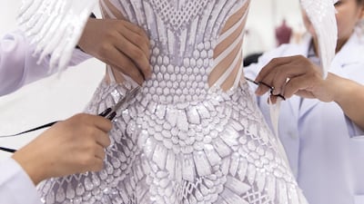 Many of his international clients fly to Dubai just to hold fittings with the designer, who has dressed members of the emirate’s royal family as well as dignitaries from across the world. “There was one very famous Malaysian family once,” he recalls. “I didn’t know that they were that rich at the time. They came here and when trying to organise the fitting, I asked them, ‘what time is your flight?’ They said the flight is at 6pm so I told them to come at noon so they had the time to go to the airport. You know what they told me? ‘It’s OK if we’re late, it’s our own plane.’”