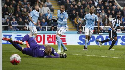 Vurnon Anita scores the equalising goal for Newcastle. Andrew Yates / Reuters
