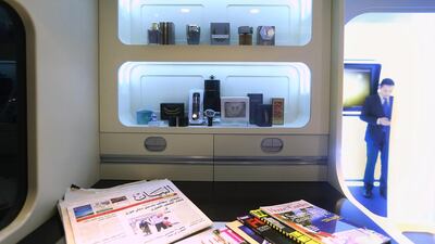 Items from the Etihad Airways Boutique Duty Free catalogue will be displayed on the premium class boarding areas. Delores Johnson / The National