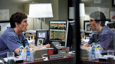 Christian Bale playing Wall Street guru Michael Burry in the 2015 Hollywood movie The Big Short. Mr Burry is now warning of the dangers of passive investing. Photo by Moviestore/Shutterstock (5490014c)