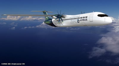 The Airbus ZEROe zero-emission concept aircraft, which the company hopes to develop by 2035, includes a hybrid-hydrogen turboprop-engined variant. Photo: Airbus