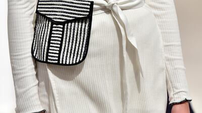 A monochrome bumbag by Dubai-based brand Bouguessa. Cedric Ribeiro / Getty Images