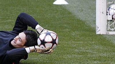 Lloris trains at the Bernabeu, the stadium where Lyon knocked Real Madrid out of the Champions League on Wednesday.