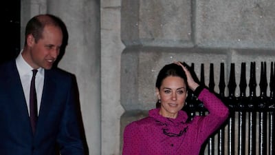 For a reception at Ireland’s Museum of Literature in Dublin the Duchess of Cambridge wore vintage Oscar de la Renta. AP