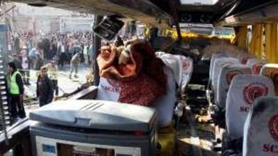 A blast that ripped through a bus in Damascus yesterday was apparently caused by an overinflated tyre.