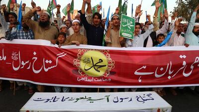 Supporters of Jamaat-e-Islami protest after the Supreme Court acquitted Asia Bibi. EPA