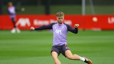 Liverpool's Harvey Elliott during training. Reuters