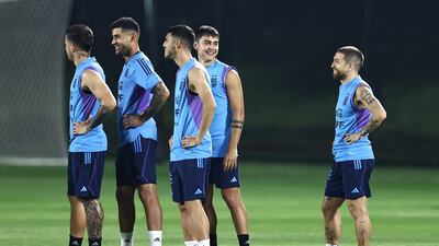 Paulo Dybala with his Argentina teammates during training. Getty