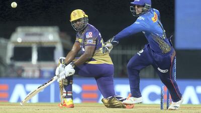 Andre Russell of Kolkata Knight Riders in action against Mumbai Indians